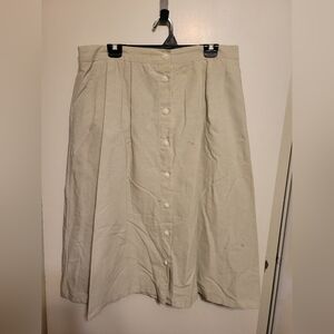 Vintage Cream-Colored Button-Front A-Line Midi Skirt